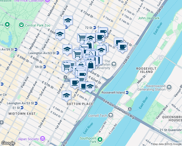 map of restaurants, bars, coffee shops, grocery stores, and more near in New York