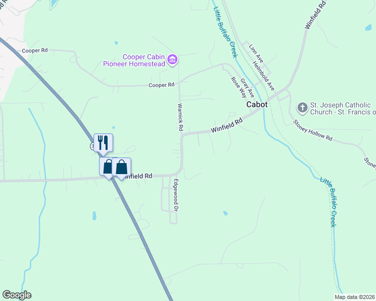 map of restaurants, bars, coffee shops, grocery stores, and more near 348 Winfield Road in Cabot