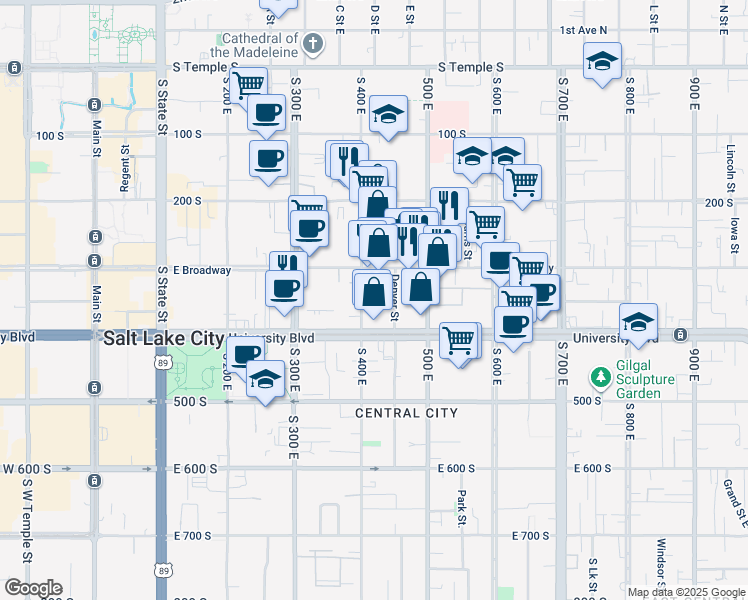 map of restaurants, bars, coffee shops, grocery stores, and more near 408 East 300 South in Salt Lake City