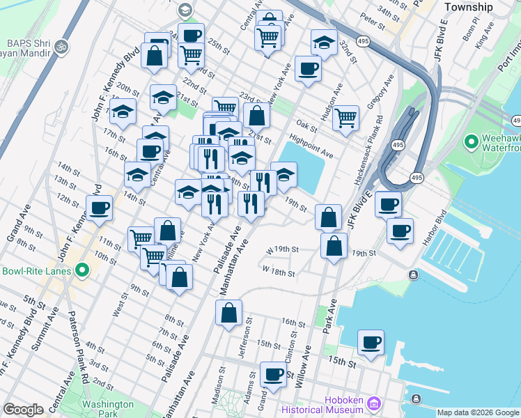 map of restaurants, bars, coffee shops, grocery stores, and more near in Union City