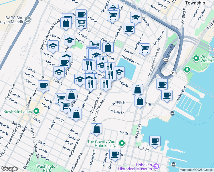 map of restaurants, bars, coffee shops, grocery stores, and more near in Union City