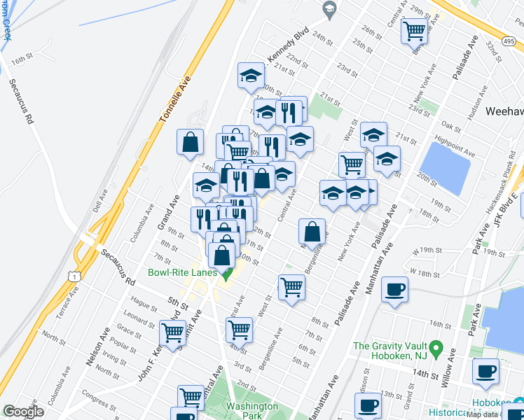 map of restaurants, bars, coffee shops, grocery stores, and more near 1311 Summit Avenue in Union City