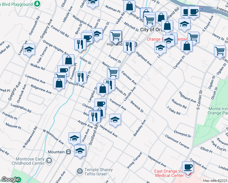 map of restaurants, bars, coffee shops, grocery stores, and more near 541 Scotland Road in City of Orange