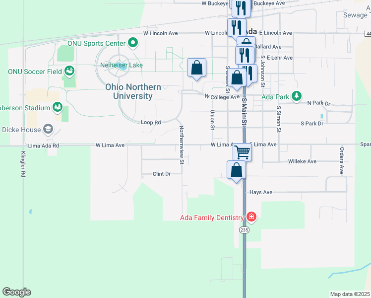 map of restaurants, bars, coffee shops, grocery stores, and more near 907 Northernview Street in Ada