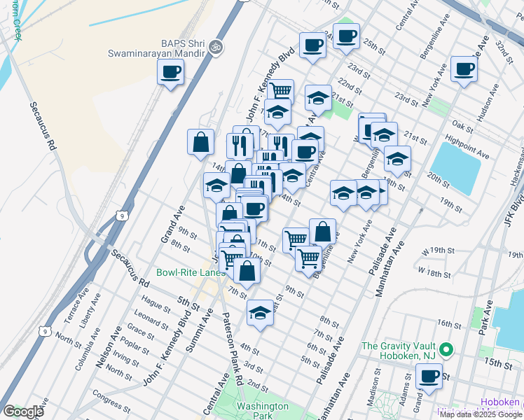 map of restaurants, bars, coffee shops, grocery stores, and more near 1311 Summit Avenue in Union City