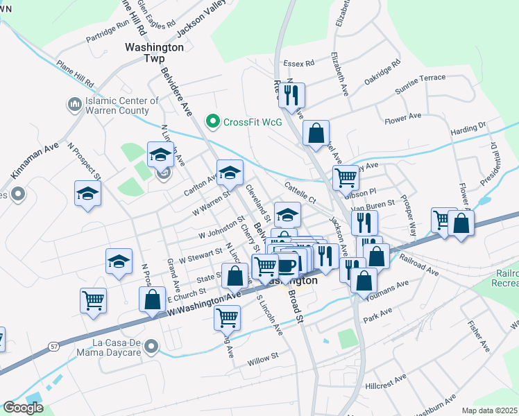 map of restaurants, bars, coffee shops, grocery stores, and more near 25 East Johnston Street in Washington