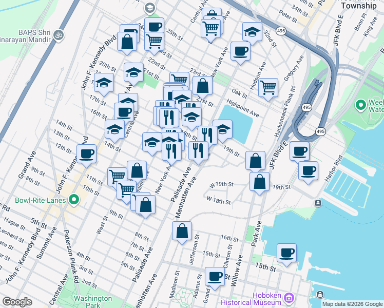 map of restaurants, bars, coffee shops, grocery stores, and more near in Union City
