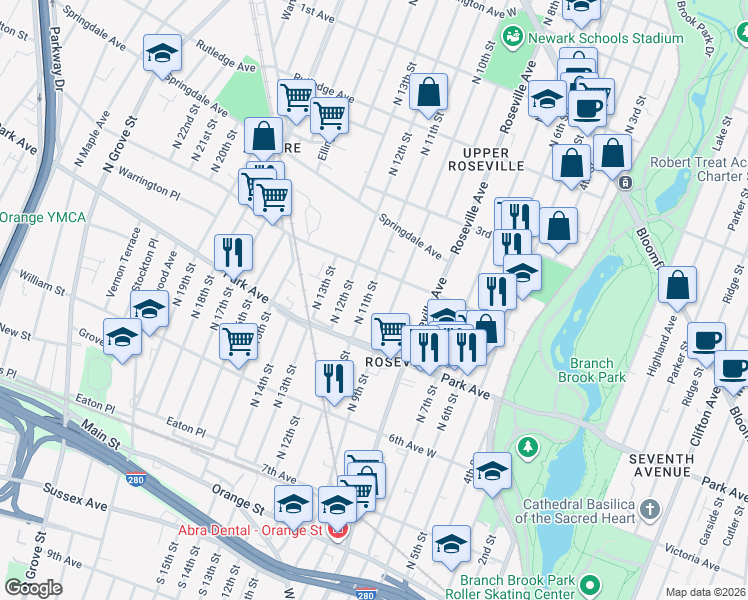map of restaurants, bars, coffee shops, grocery stores, and more near 446 4th Avenue West in Newark