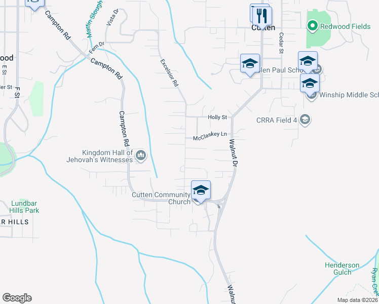 map of restaurants, bars, coffee shops, grocery stores, and more near 1924 McClaskey Lane in Eureka