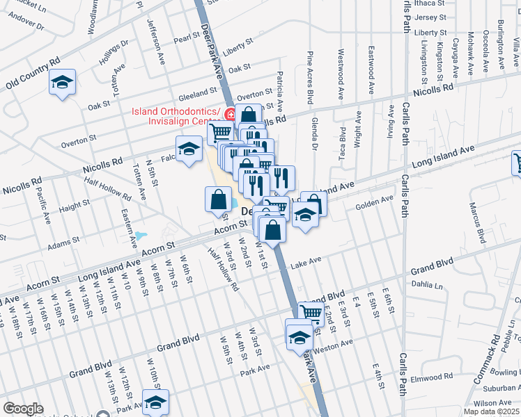 map of restaurants, bars, coffee shops, grocery stores, and more near in Deer Park