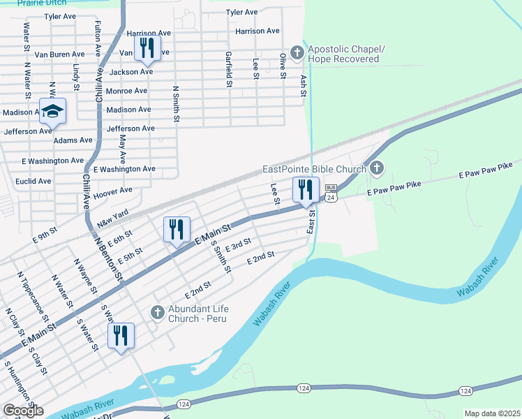 map of restaurants, bars, coffee shops, grocery stores, and more near 550-598 E 5th St in Peru