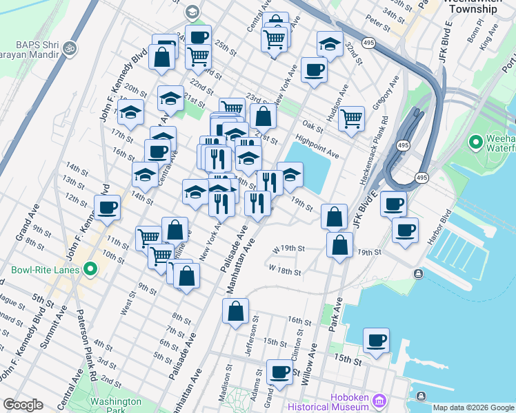 map of restaurants, bars, coffee shops, grocery stores, and more near in Union City