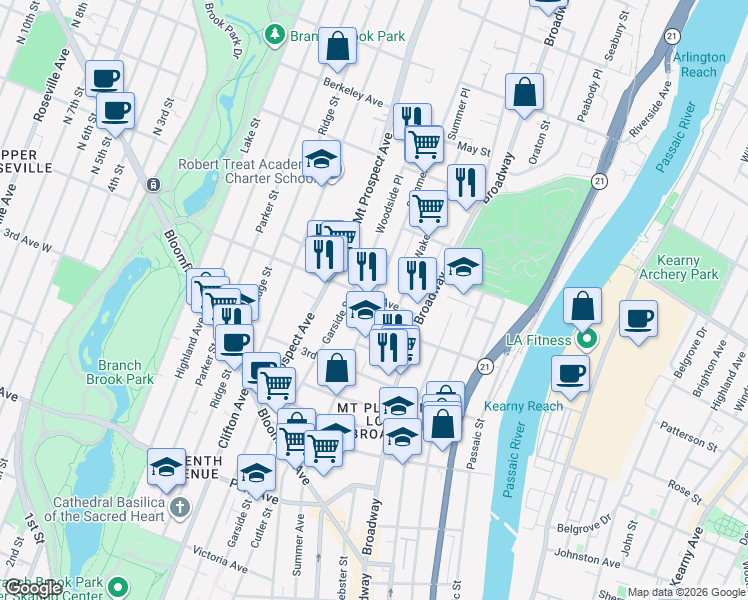 map of restaurants, bars, coffee shops, grocery stores, and more near in Newark