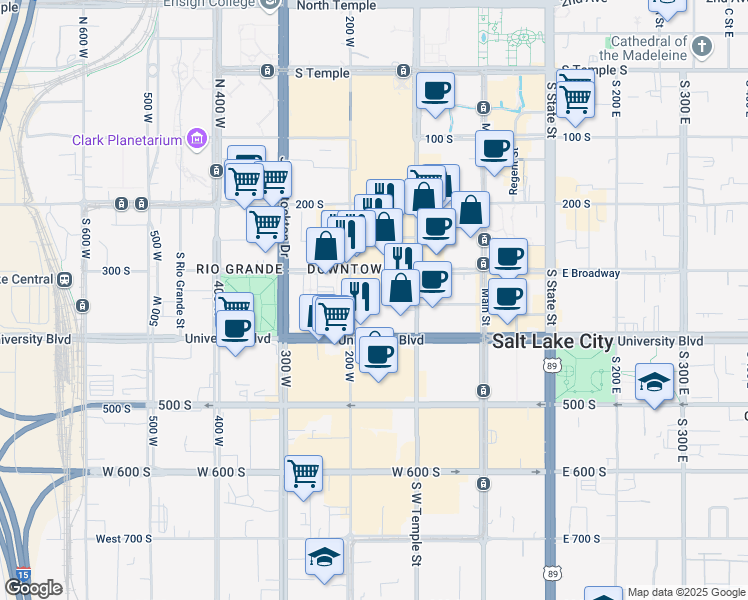 map of restaurants, bars, coffee shops, grocery stores, and more near 159 300 West in Salt Lake City