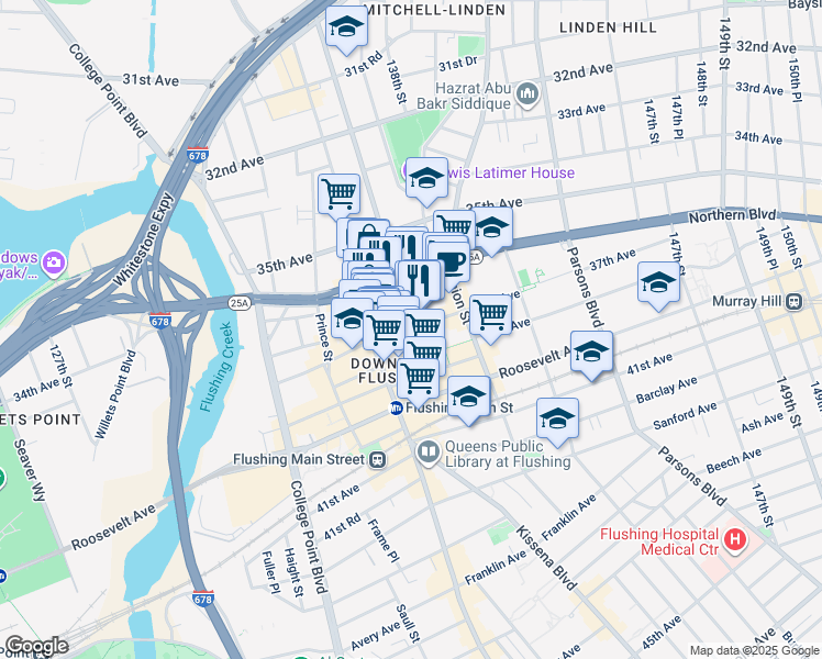 map of restaurants, bars, coffee shops, grocery stores, and more near 136-33 37th Avenue in Queens
