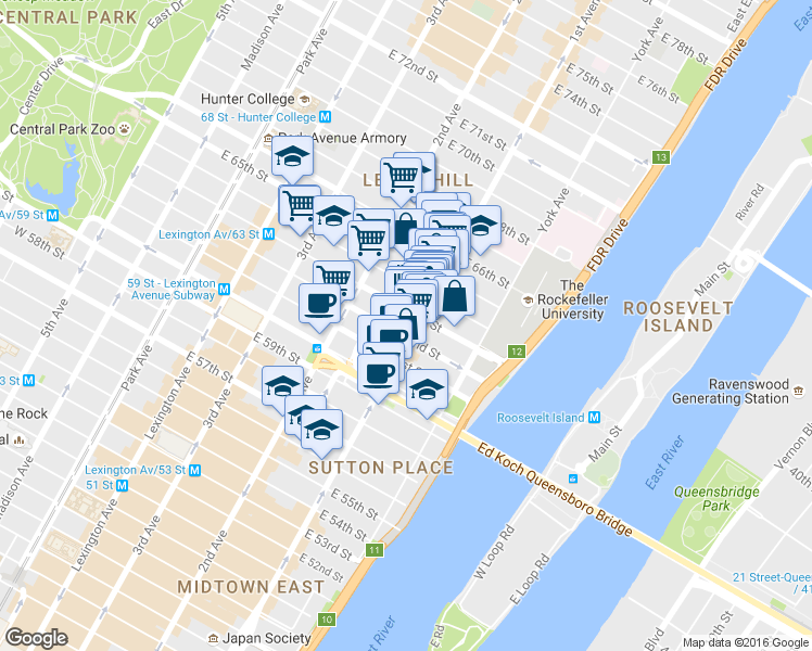 map of restaurants, bars, coffee shops, grocery stores, and more near in New York