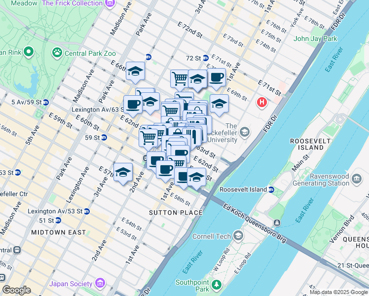 map of restaurants, bars, coffee shops, grocery stores, and more near in New York