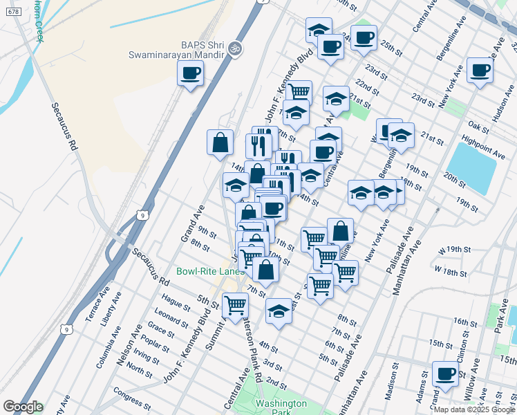 map of restaurants, bars, coffee shops, grocery stores, and more near in North Bergen