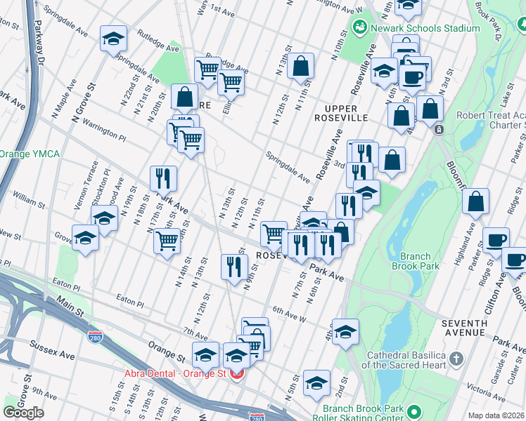 map of restaurants, bars, coffee shops, grocery stores, and more near 446 4th Avenue West in Newark