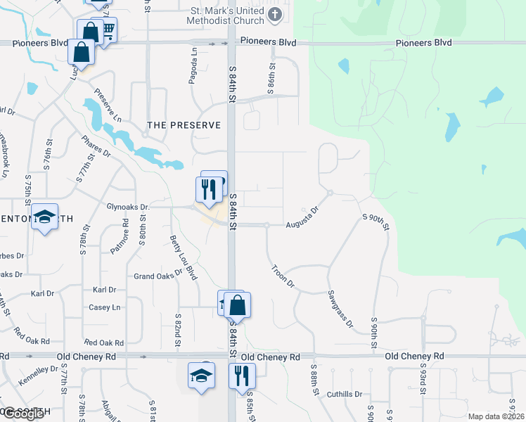 map of restaurants, bars, coffee shops, grocery stores, and more near 8515 Pinehill Lane in Lincoln