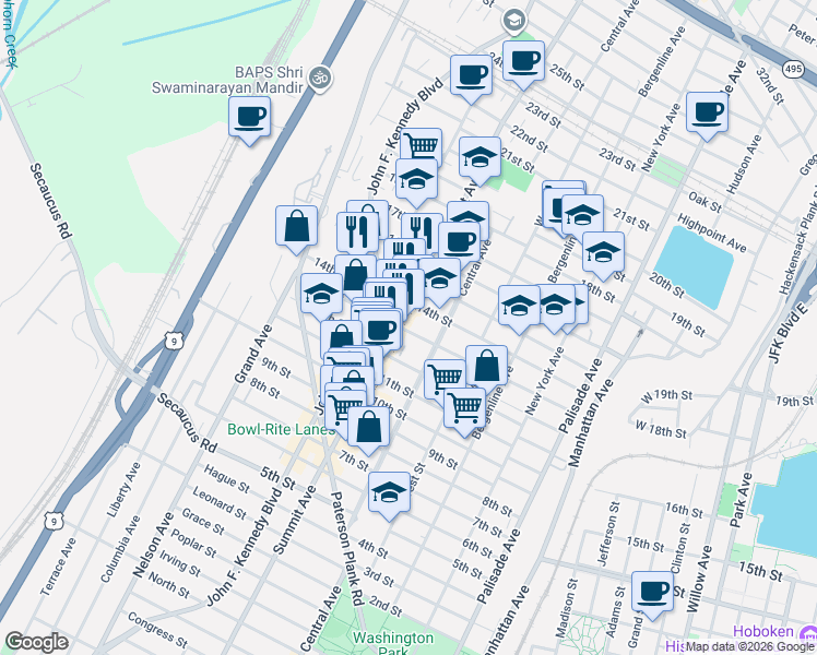 map of restaurants, bars, coffee shops, grocery stores, and more near 1311 Summit Avenue in Union City