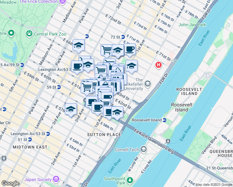 map of restaurants, bars, coffee shops, grocery stores, and more near in New York