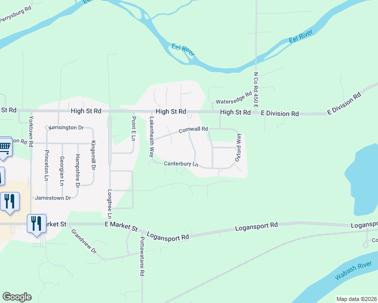 map of restaurants, bars, coffee shops, grocery stores, and more near 211 Newport Way in Logansport