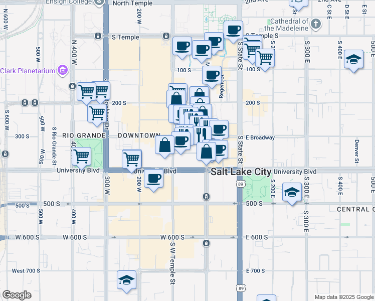 map of restaurants, bars, coffee shops, grocery stores, and more near 42 West Market Street in Salt Lake City