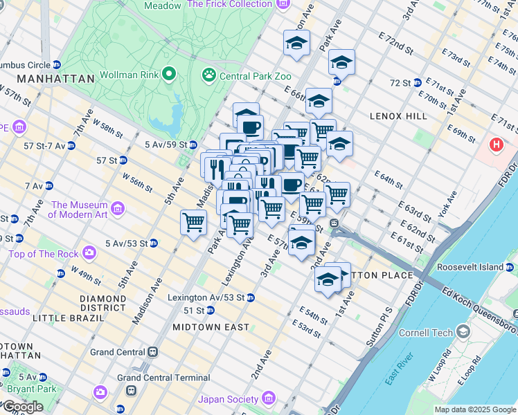 map of restaurants, bars, coffee shops, grocery stores, and more near in New York