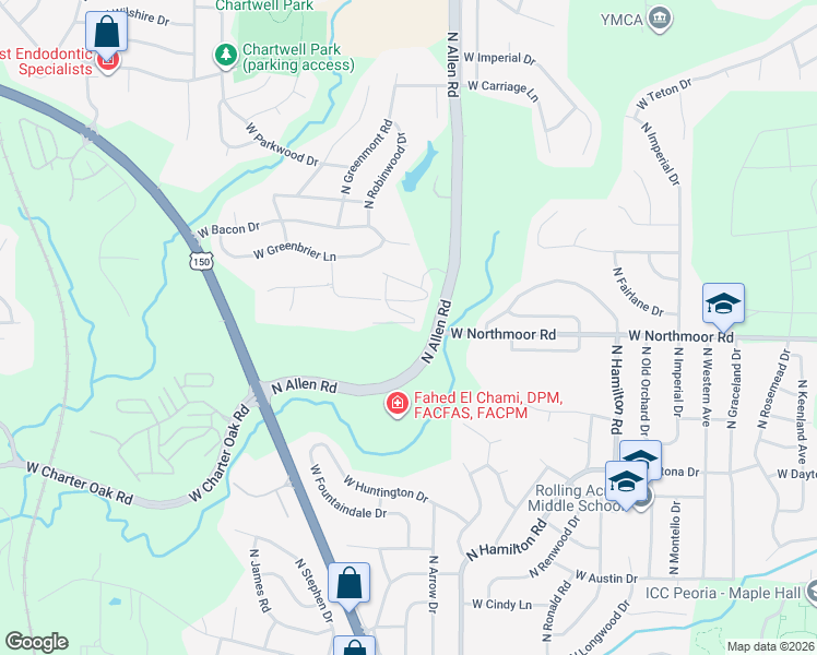 map of restaurants, bars, coffee shops, grocery stores, and more near North Mandalay Drive in Peoria