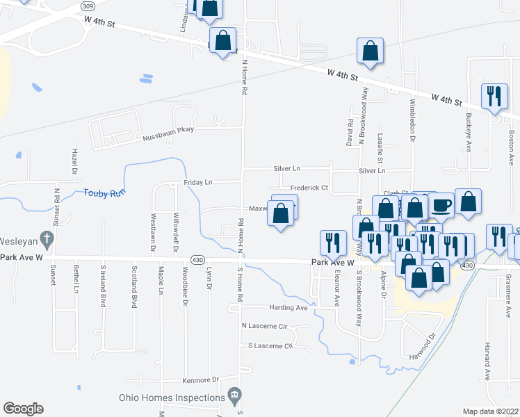 map of restaurants, bars, coffee shops, grocery stores, and more near 1518 Maxwell Drive in Mansfield