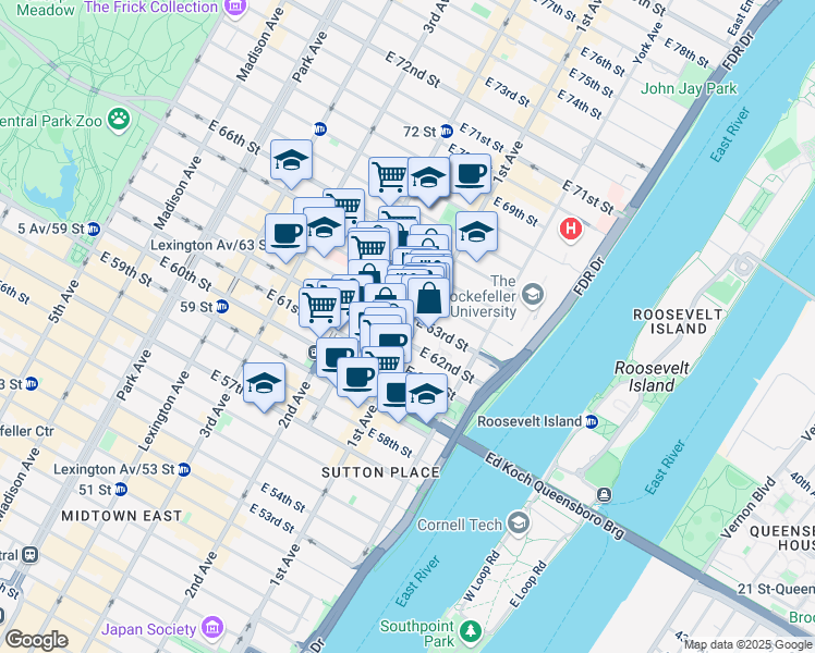 map of restaurants, bars, coffee shops, grocery stores, and more near in New York