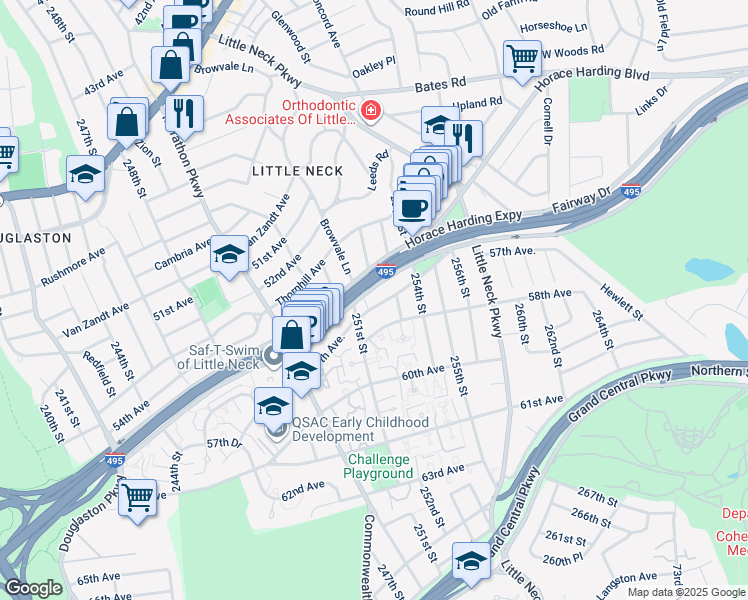 map of restaurants, bars, coffee shops, grocery stores, and more near 252-00 Horace Harding Expressway in Queens
