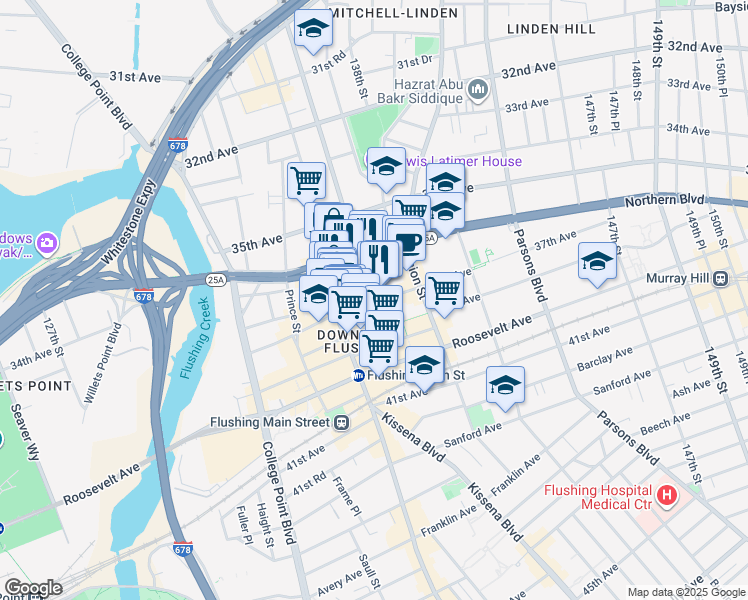 map of restaurants, bars, coffee shops, grocery stores, and more near 136-33 37th Avenue in Queens