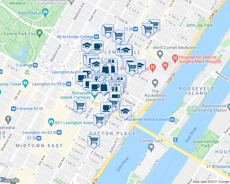 map of restaurants, bars, coffee shops, grocery stores, and more near in New York