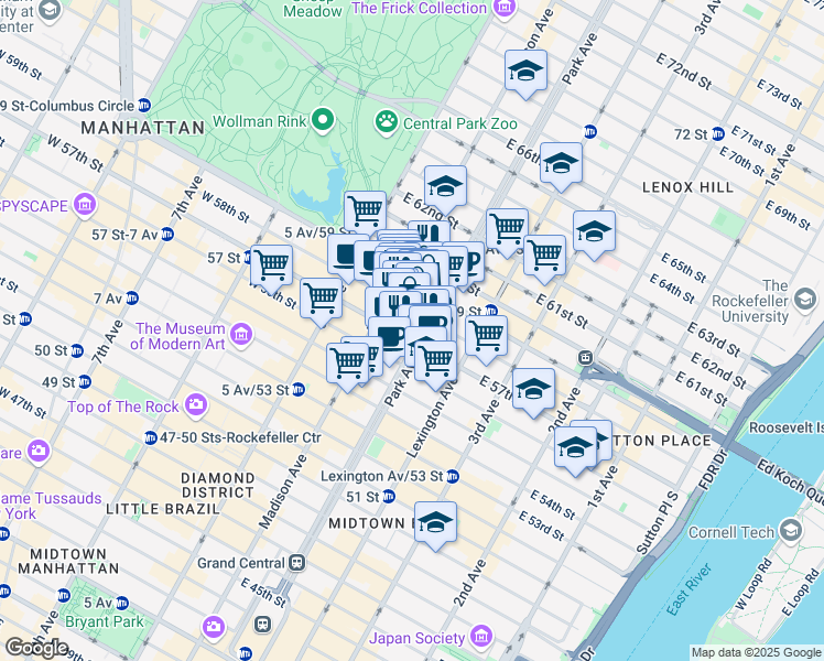 map of restaurants, bars, coffee shops, grocery stores, and more near in New York
