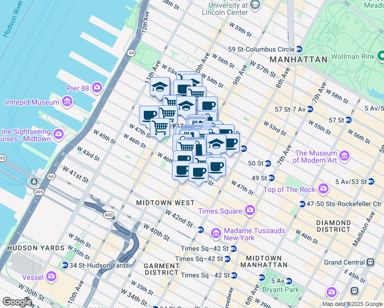 map of restaurants, bars, coffee shops, grocery stores, and more near in New York