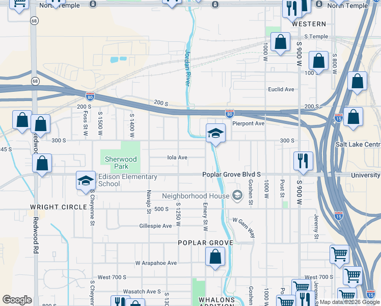 map of restaurants, bars, coffee shops, grocery stores, and more near 1191 West 300 South in Salt Lake City