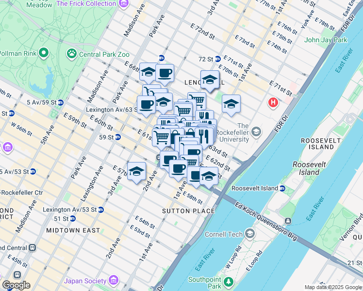 map of restaurants, bars, coffee shops, grocery stores, and more near in New York