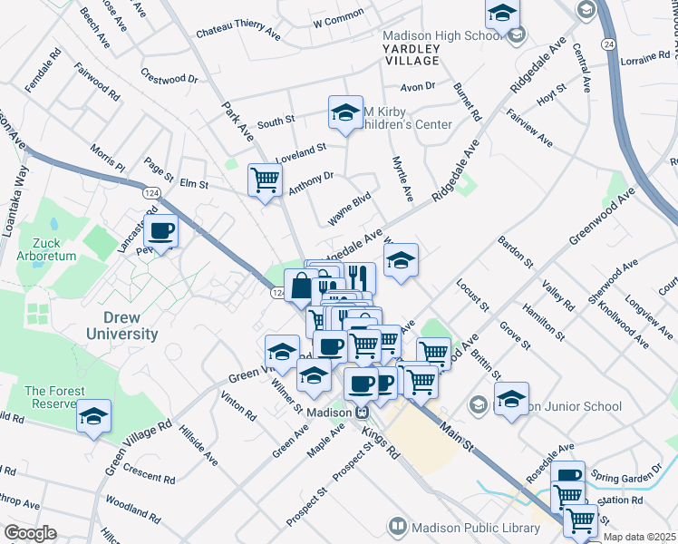 map of restaurants, bars, coffee shops, grocery stores, and more near 23 Ridgedale Avenue in Madison