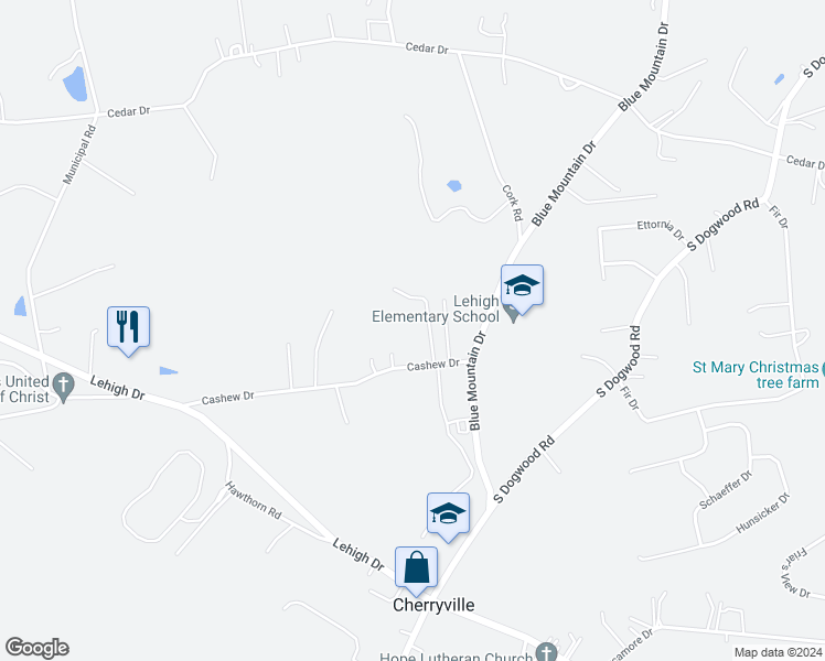 map of restaurants, bars, coffee shops, grocery stores, and more near 4180 Cashew Dr in Walnutport