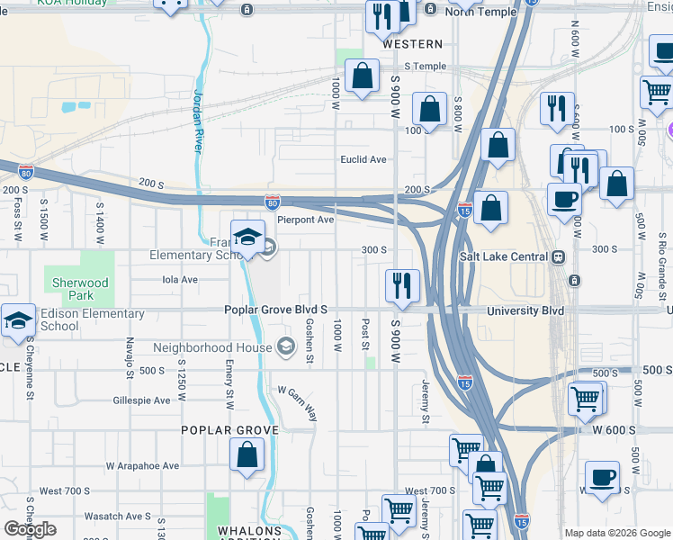 map of restaurants, bars, coffee shops, grocery stores, and more near 305 South 10th West in Salt Lake City