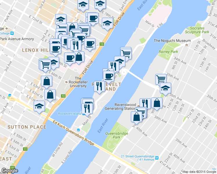 map of restaurants, bars, coffee shops, grocery stores, and more near in New York