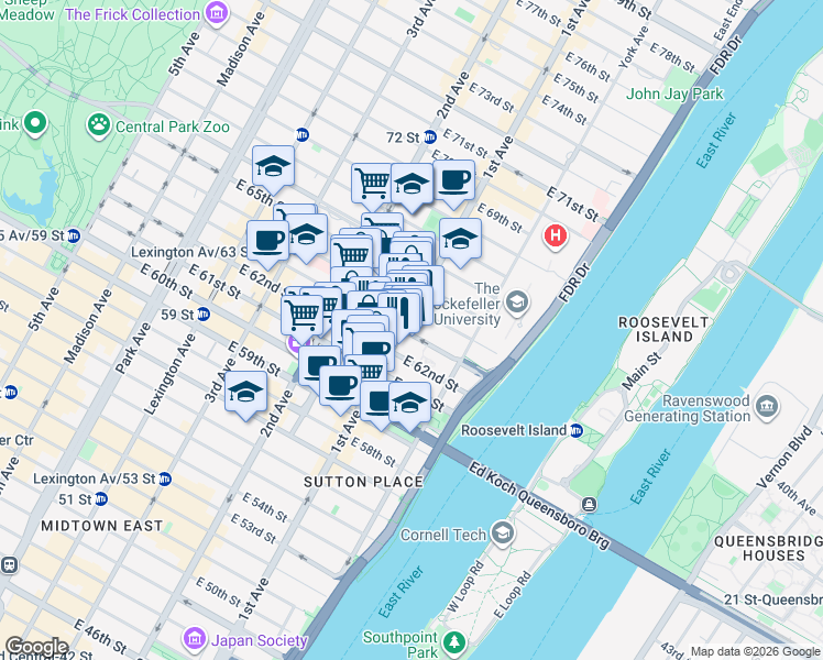 map of restaurants, bars, coffee shops, grocery stores, and more near in New York