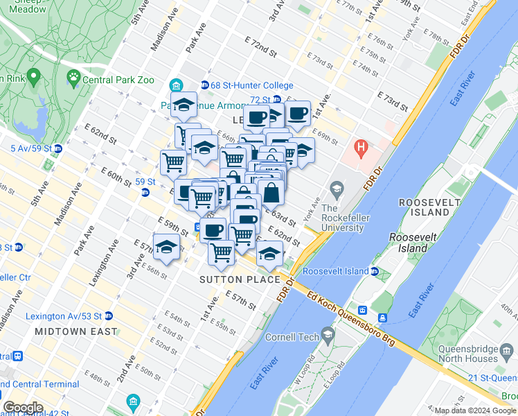map of restaurants, bars, coffee shops, grocery stores, and more near in New York