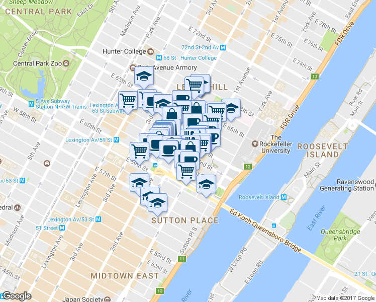 map of restaurants, bars, coffee shops, grocery stores, and more near in New York
