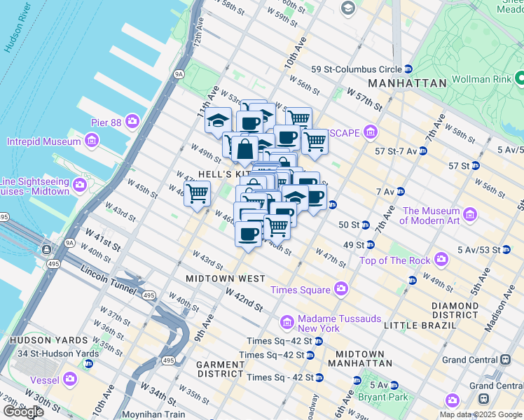 map of restaurants, bars, coffee shops, grocery stores, and more near in New York