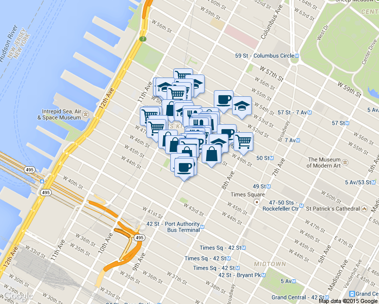 map of restaurants, bars, coffee shops, grocery stores, and more near in New York