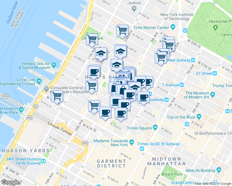 map of restaurants, bars, coffee shops, grocery stores, and more near in New York