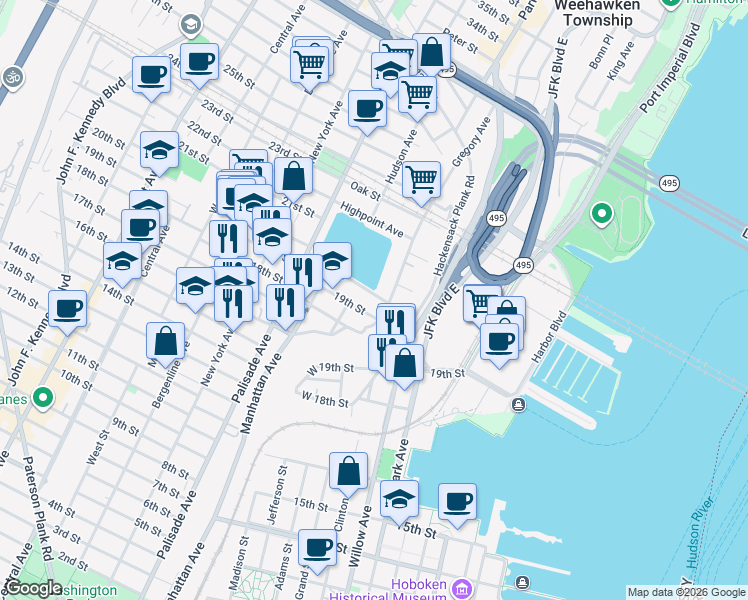 map of restaurants, bars, coffee shops, grocery stores, and more near 135 20th Street in Union City